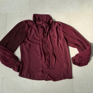 Zara Deep Red Blouse with Bow Accent